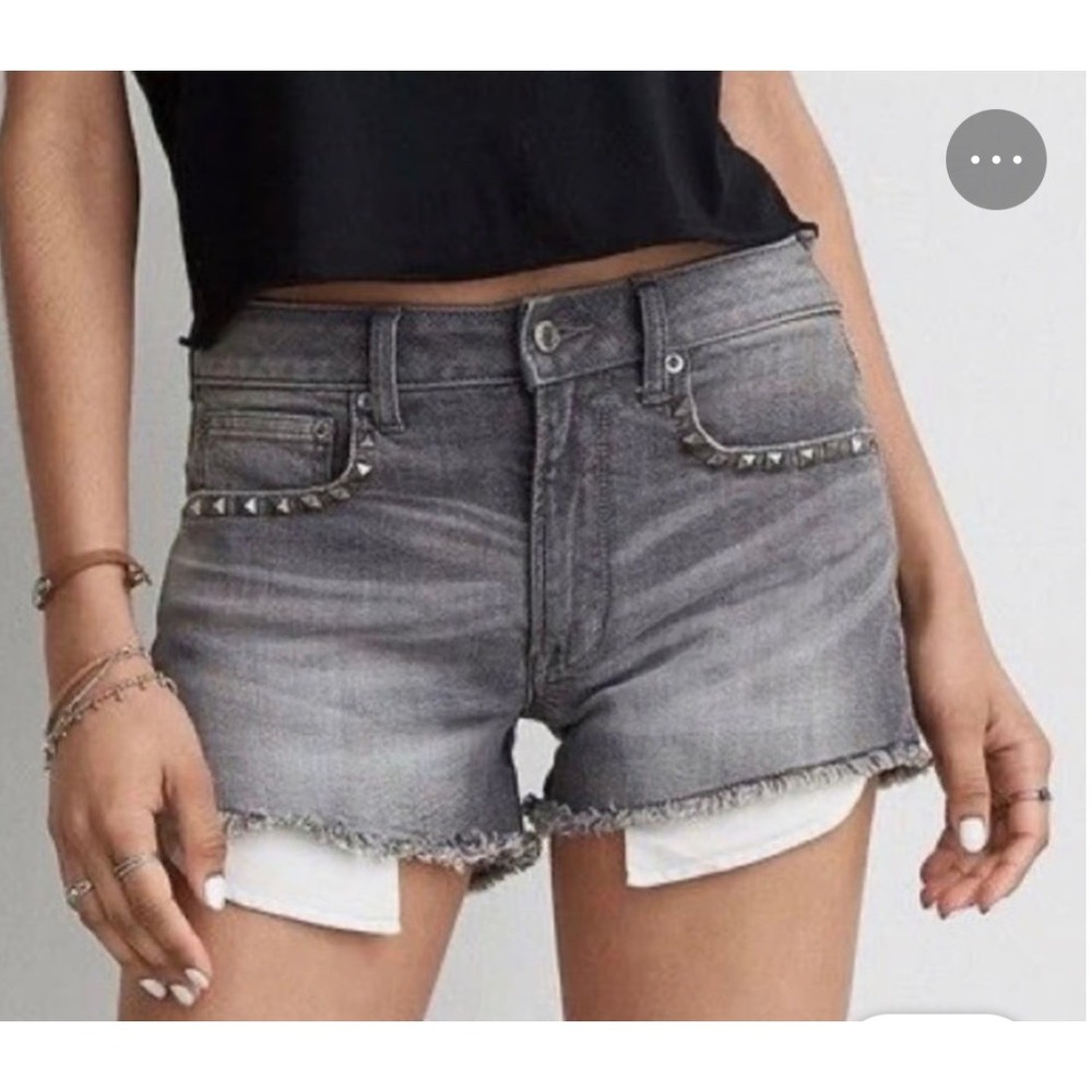 American Eagle Vintage Hi-Rise Festival Shorts Gray Studded Denim Womens Size 6